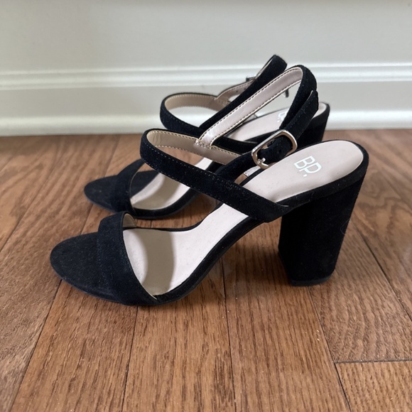 BP. Lula Block Slingback Sandal Faux Suede Open Toe Ankle Strap Black Size 6 - Picture 4 of 9